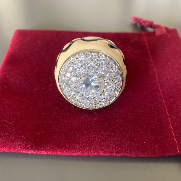 Vintage Style Enamel Dome Cocktail Ring Pavé Crystal Statement Jewelry – Black C - Picture 1 of 5